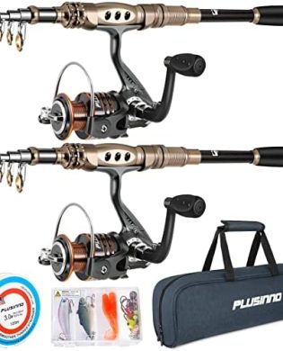 PLUSINNO Fishing Rod and Reel Combos Carbon Fiber Telescopic Fishing Pole with Reel Combo Sea Saltwater Freshwater Kit Fishing Rod Kit